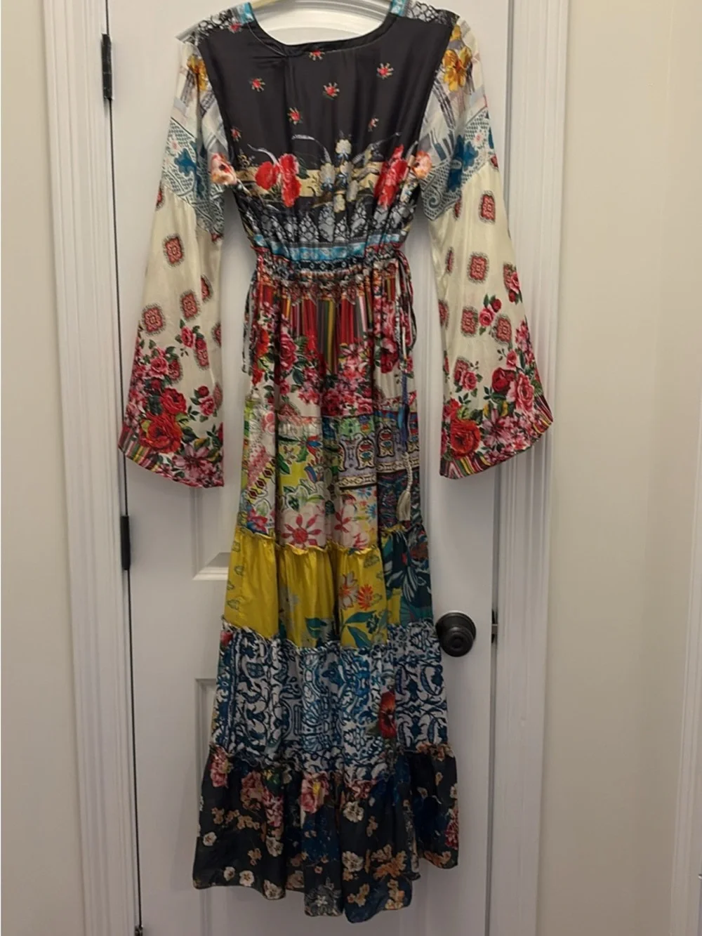 Johnny Was Multicolor Patchwork Maxi Dress with Turquoise Trim - Picture 10 of 15